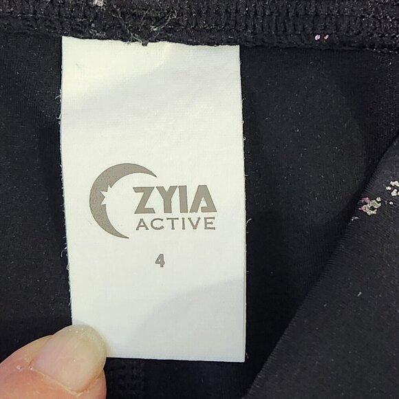 Zyia Active Crop Leggings‎ 4 Black Rainbow Foil Abstract Stripe Activewear - Picture 3 of 9
